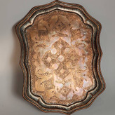 سینی مسی قاجاری چندضلعی، تمام چکشکاری و قلمگیری دستساز(۱۵۰ ساله)