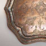 سینی مسی قاجاری چندضلعی، تمام چکشکاری و قلمگیری دستساز(۱۵۰ ساله)