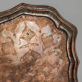 سینی مسی قاجاری چندضلعی، تمام چکشکاری و قلمگیری دستساز(۱۵۰ ساله)