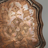 سینی مسی قاجاری چندضلعی، تمام چکشکاری و قلمگیری دستساز(۱۵۰ ساله)