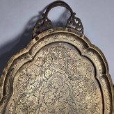 سینی برنجی قاجاری تمام هنر دستساز حکاکی روی فلز(موزه ای)